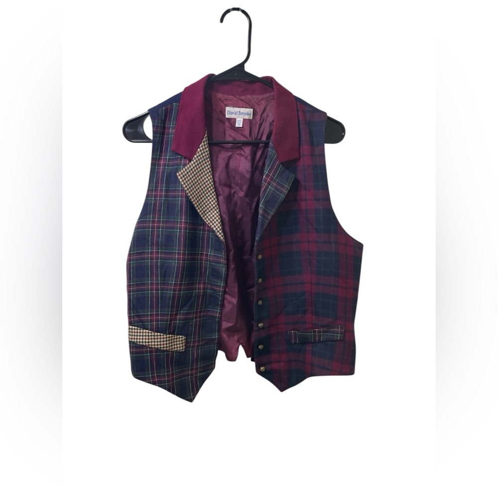 Vintage Plaid Vest David Brooks 90s Preppy Grunge Academia Button Front Size 10 - Picture 3 of 5